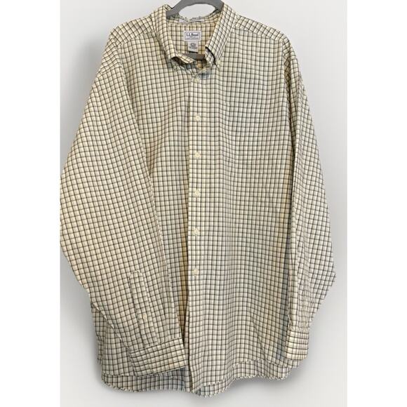 LL Bean Wrinkle Resistant Button Shirt Mens XXL Green Blue Plaid Long Sleeve - Picture 1 of 6